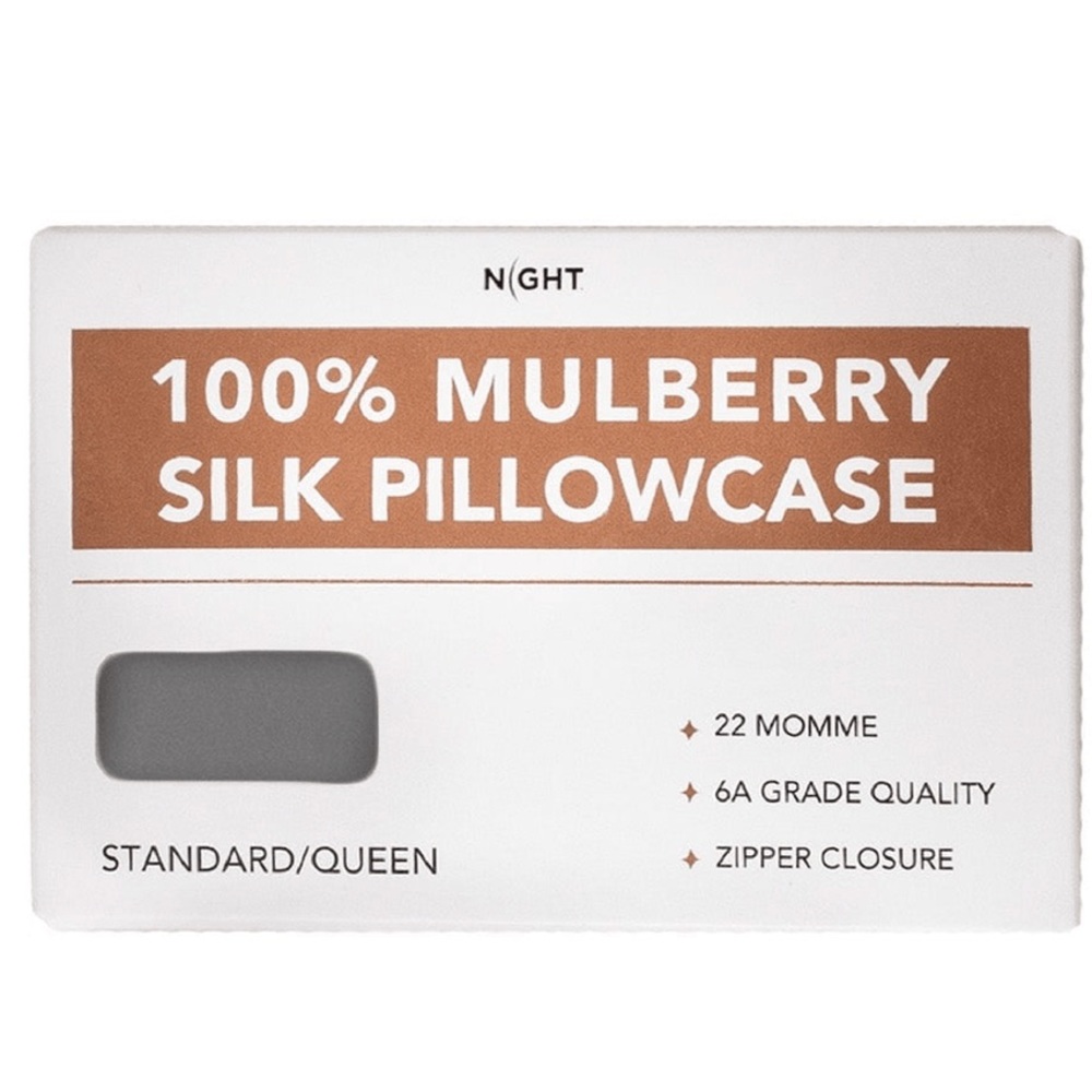 NWT 💯Mulberry SILK pillow case-gray-standard-zip-machine wash-helps skin/hair
